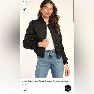 Lulus Style Expedition Black Quilted Bomber Jacket- Size XL- NWT